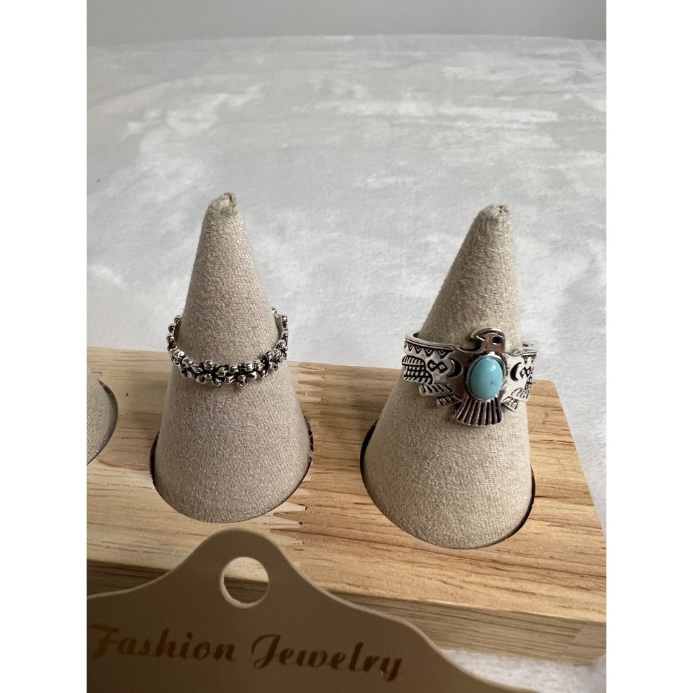 Ladies BOHO Turquoise Earring and Ring Set of 6 - Picture 3 of 4